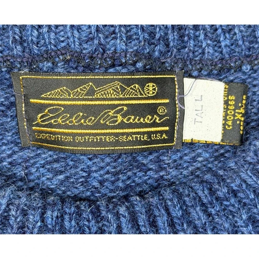 Vintage Eddie Bauer Wool Sweater Mens XL Tall Blue Made in USA Crewneck Kint